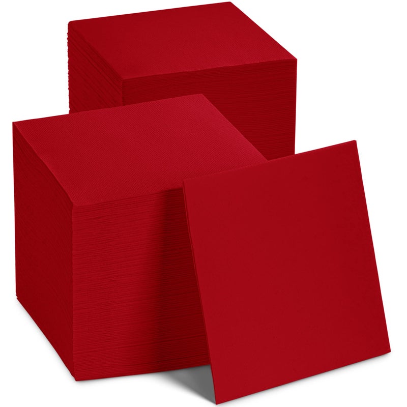 Disposable Cocktail Napkins Red Paper 200 Pack 10 x 10 2Ply Quilted Red Beverage Napkins For Christmas Holiday Bar Cafe Weddings Party Or Kitchen